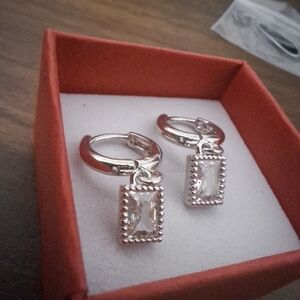 Swarovski Silver Geometric Earrings with Sparkling Stones